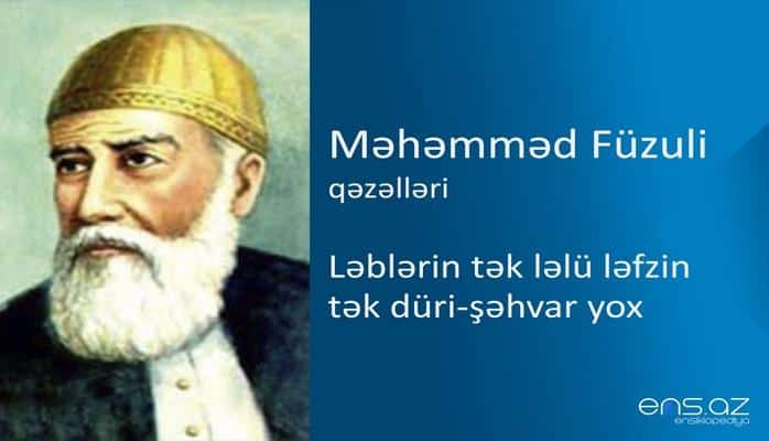 Məhəmməd Füzuli - Ləblərin tək ləlü ləfzin tək düri-şəhvar yox