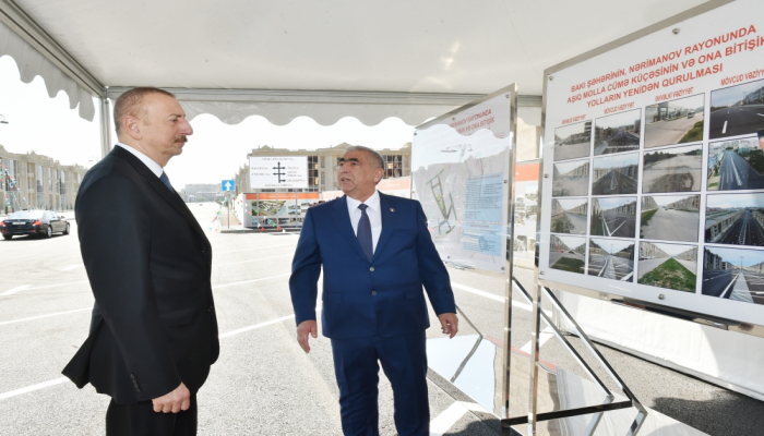 Prezident İlham Əliyev Bakıda yenidən qurulan Aşıq Molla Cümə küçəsinin və ona bitişik yolların açılışında iştirak edib