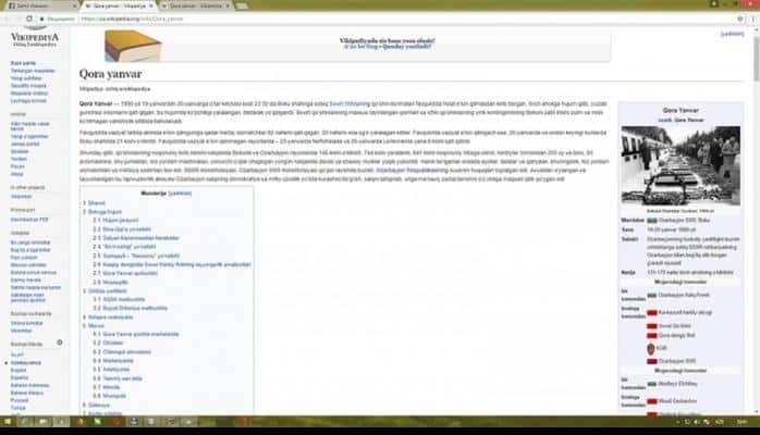 “Wikipedia”nın özbəkdilli versiyasında “Qara Yanvar” adlı bölmə yaradılıb