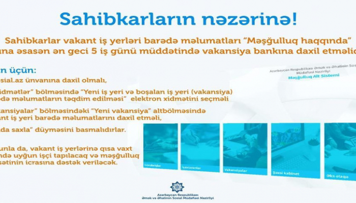 Əmək və Əhalinin Sosial Müdafiəsi Nazirliyi sahibkarlara müraciət edib