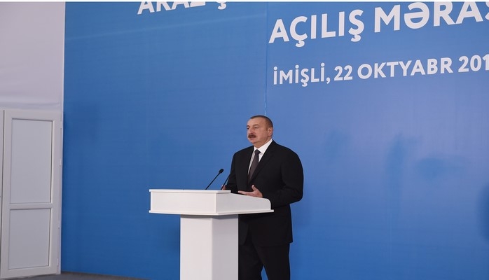 Prezident İmişlidə Araz çayının yeni qol-kanalının açılış mərasimində iştirak edib