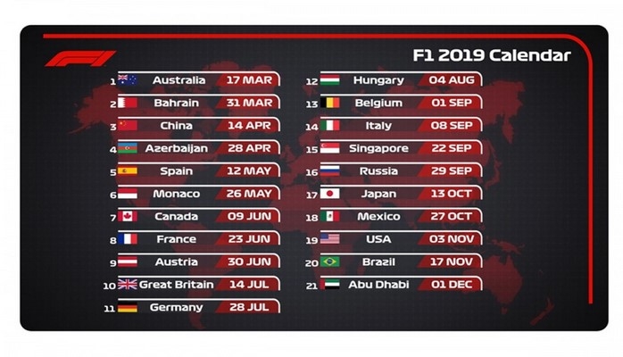 Международная автомобильная федерация утвердила календарь сезона-2019 «Формулы-1»