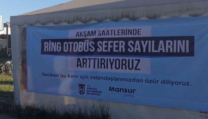 Mansur Yavaş'tan otobüs duraklarına 'özür dileriz' yazısı