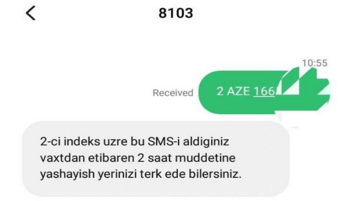 Küçəyə çıxmaq üçün göndərilən SMS-ə belə cavab gəlir