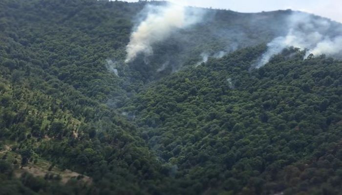 Yardımlıda davam edən meşə yanğınlarının söndürülməsinə helikopter cəlb edilib